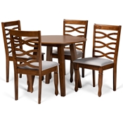 Baxton Studio Darina Modern and Contemporary Grey Fabric Upholstered and Walnut Brown Finished Wood 5-Piece Dining Set